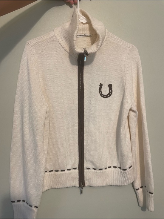 Abercrombie & Fitch Jackets & Blazers - Abercrombie & Fitch Cream Western Knit Zip-Up Jacket with Brown Trim